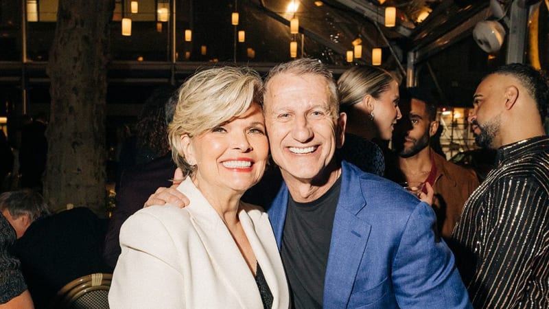 Debra Monk and friend pose for a photo.